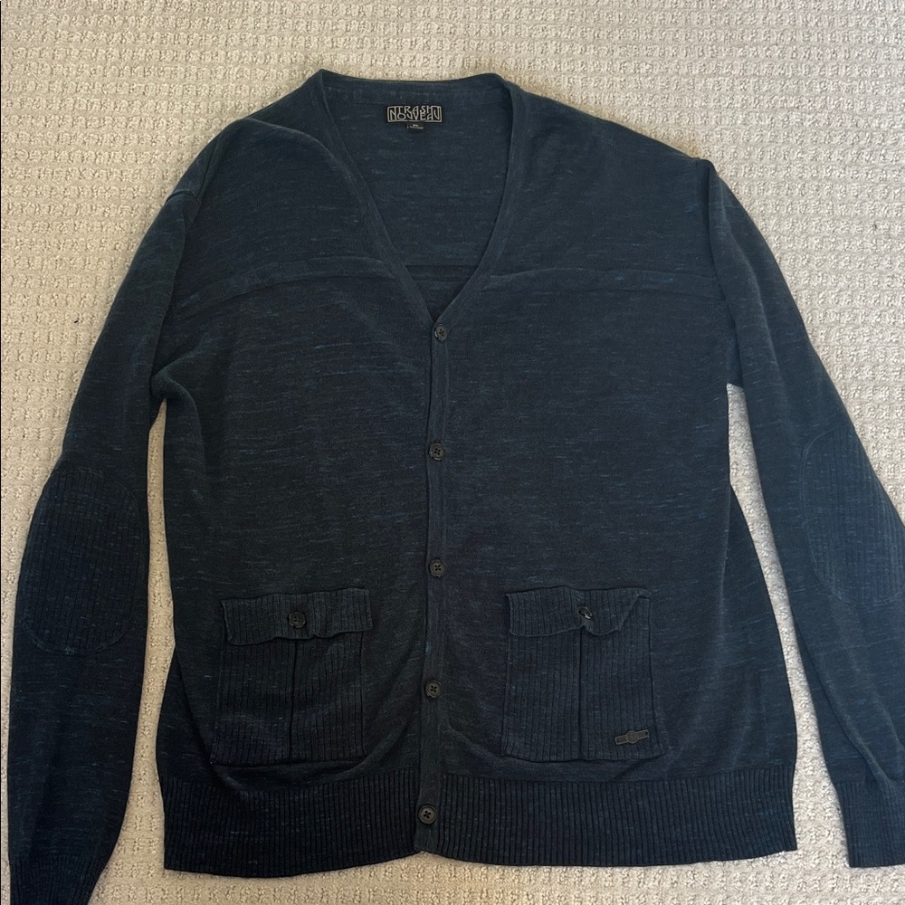 Men’s Buckle Trash Nouveau Navy Cardigan Sweater XL